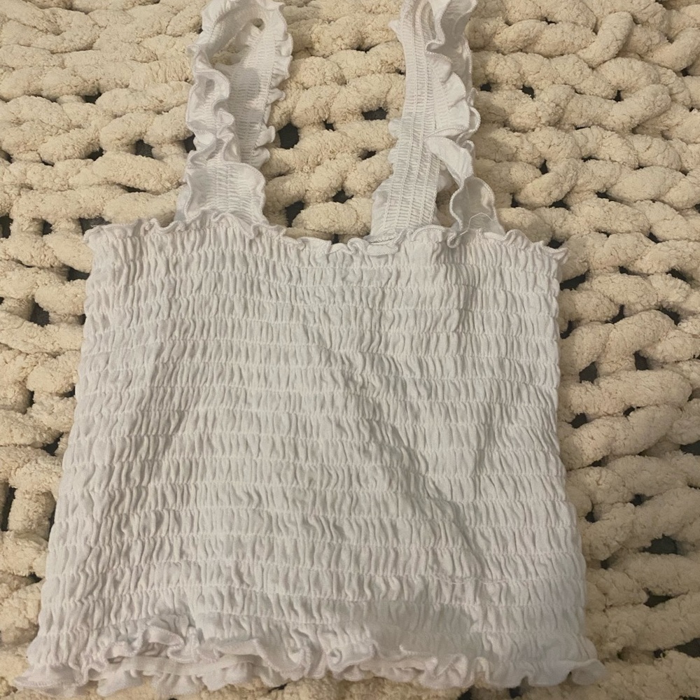 womens white ruffle top